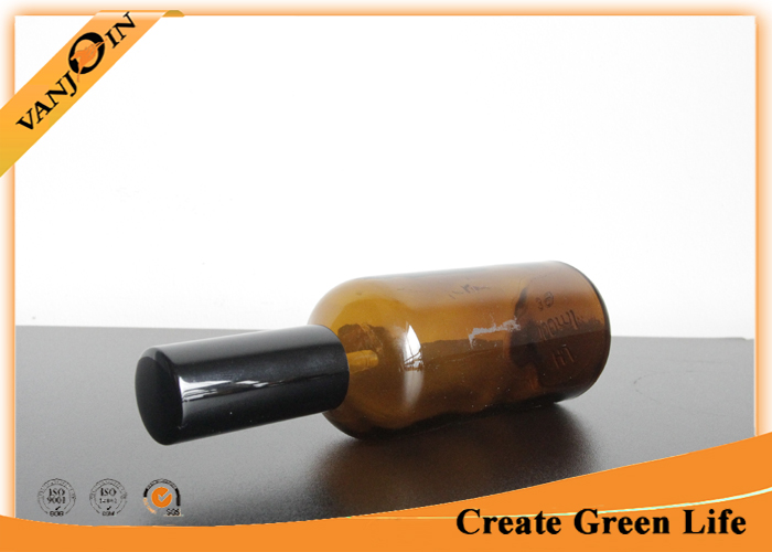 Amber Essential Oil Glass Bottles 100ml With Aluminum Sprayer , Empty Glass Oil Bottles