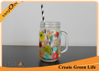 China Colored Logo Decaling 12 oz Kilner Glass Mason Jar with Handle / Straw supplier